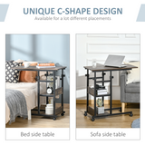 C-Shaped Mobile Side Table with 3 Tiers, Adjustable Height & Lockable Wheels – Sofa, Bed & Bar Cart