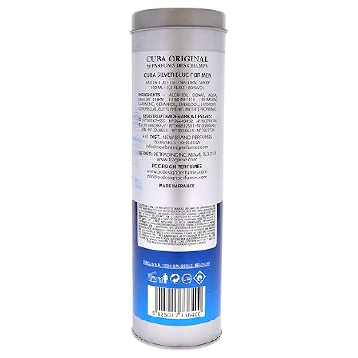 Cuba Silver Blue Eau de Toilette Spray 100ml – Fresh Citrus Men's Fragrance for Everyday Wear