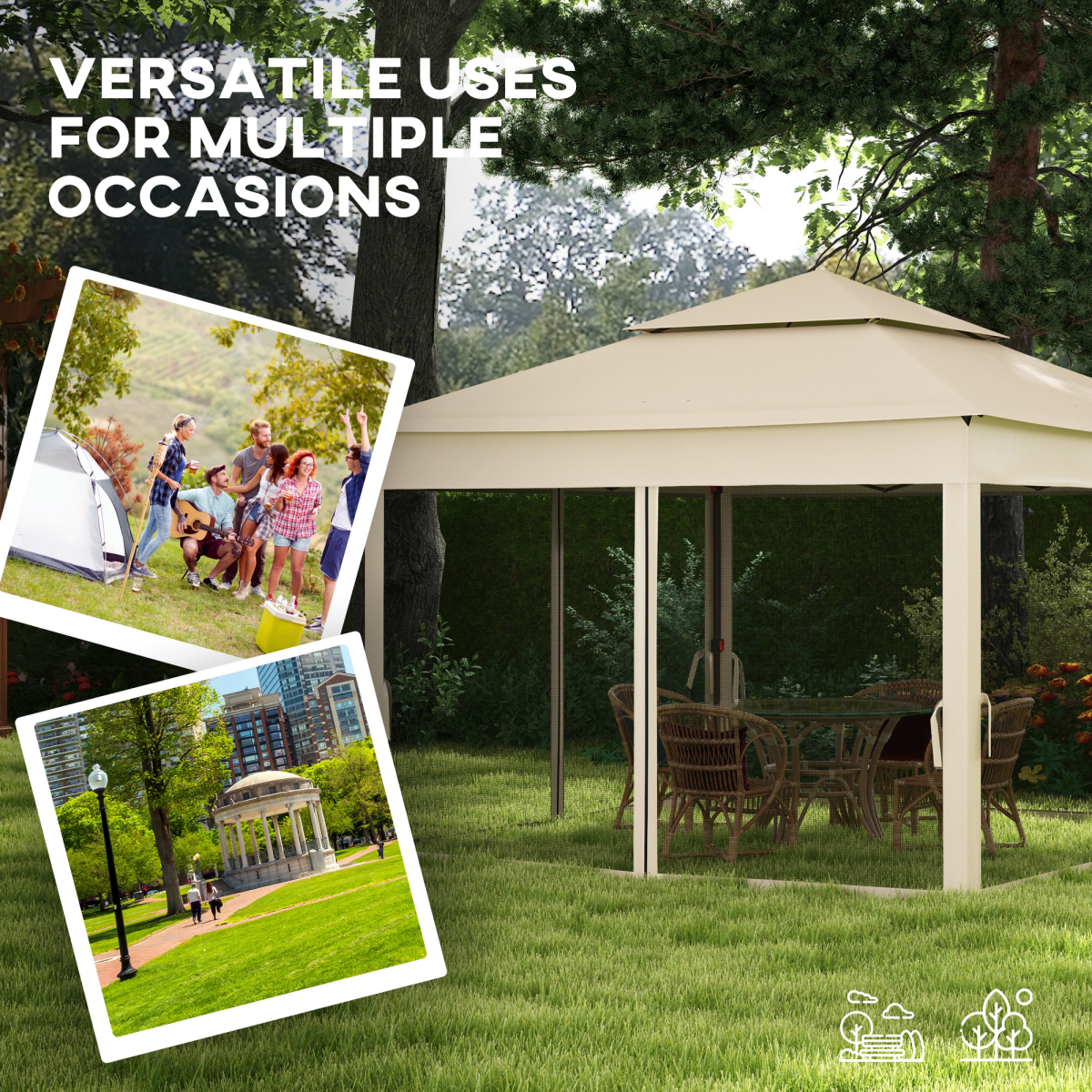 Outsunny 3.25x3.25m Heavy Duty Pop-Up Gazebo Party Tent with Net Curtains – Metal Frame, Cream White