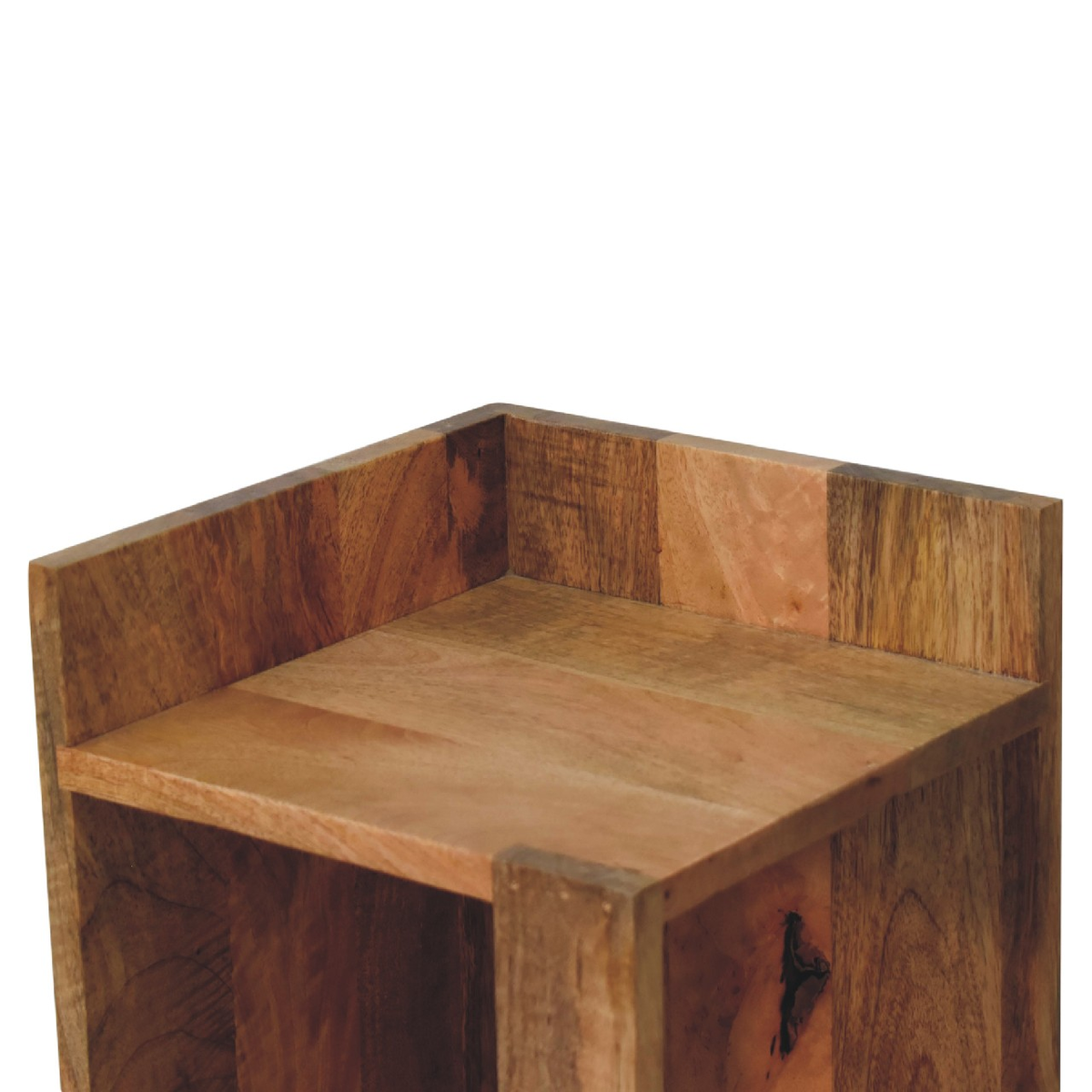 Artisan Furniture Oak-ish Box Bedside Table with Open Shelf – Solid Wood, Beige