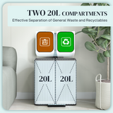 HOMCOM 2 x 20L Double Pedal Bin with Soft-Close Lids – Rubbish & Recycling Kitchen Bin, Light Green