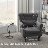HOMCOM Vintage Wingback Accent Armchair with Nailhead Trim & Wooden Legs – Living Room Chair, Dark Grey