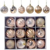 Shatterproof Christmas Baubles 60mm – 12 Pack of Glossy & Matte Tree Decorations with Pre-Tied Strings
