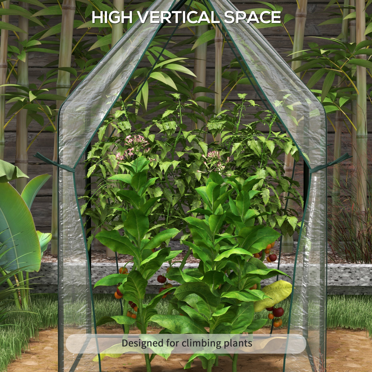 Outsunny Clear Tomato Greenhouse with 2 Zipped Doors, 90x90x145cm Steel Frame – Indoor & Outdoor Plant Cover