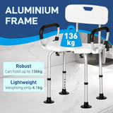 HOMCOM Adjustable Shower Stool with Back, Padded Arms and Suction Foot Pads – Bath Seat for Elderly