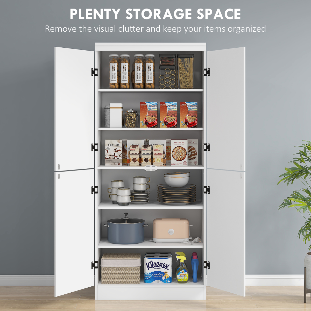 HOMCOM 4-Door Kitchen Storage Cabinet with Adjustable Shelves – White