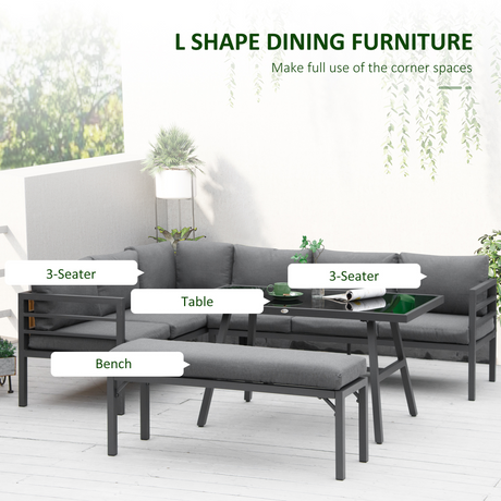 Close-up of the powder-coated aluminium frame on the Outsunny dining sofa set