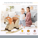 HOMCOM Kids Rocking Lion Ride-On with Plush Seat, Sound Button, Wooden Base and Seat Belt – Ages 18-36 Months