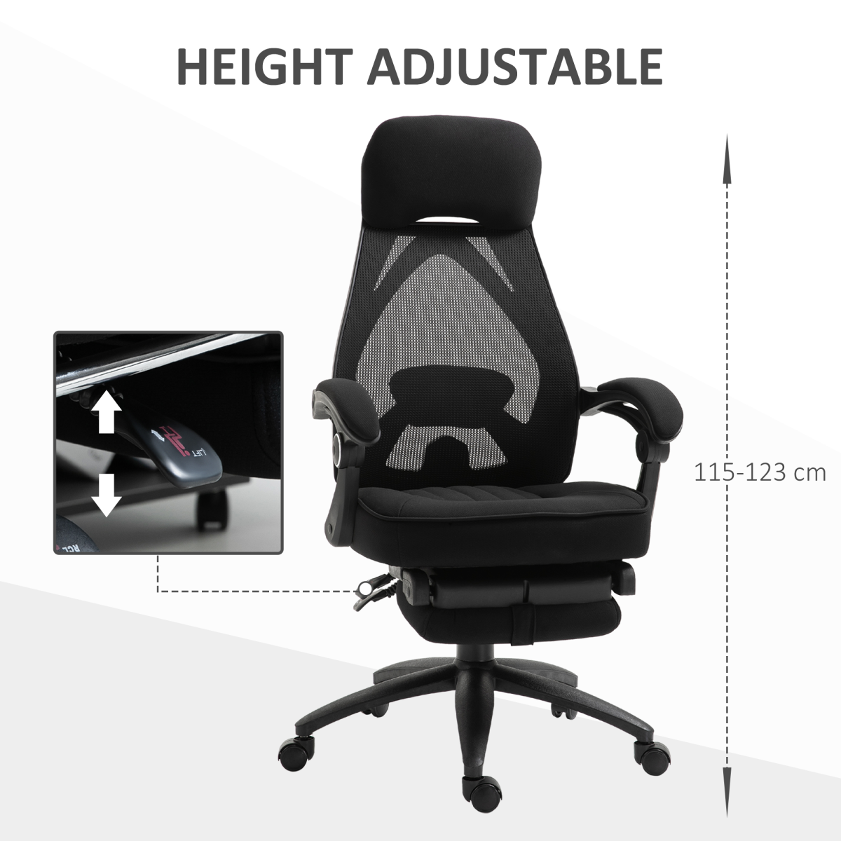 Vinsetto Reclining Swivel Office Chair with Footrest, Mesh Back & 165° Recline – Home Office Nap Chair