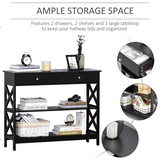 Console Table with Open Shelf & 2 Storage Drawers – Hallway and Office Storage Table, Black