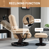 HOMCOM Swivel Manual Recliner Chair with Footrest Set – PU Leather Lounge Armchair, Beige