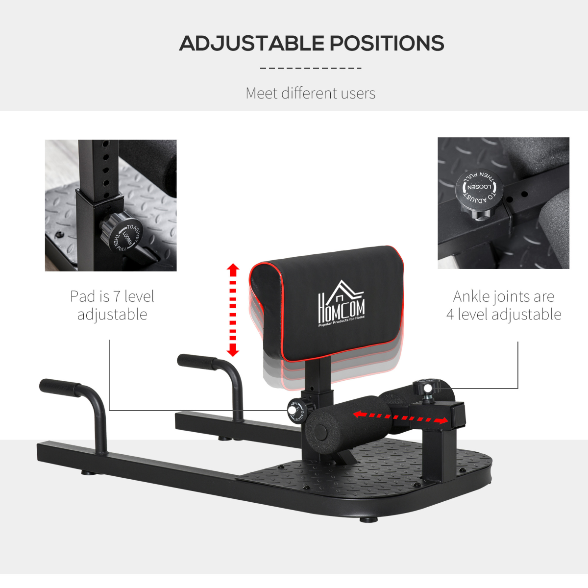 HOMCOM 3-in-1 Squat Machine for Sit-Ups, Push-Ups & Deep Squats with Steel Frame – Adjustable Home Gym Leg Trainer