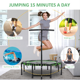 HOMCOM Foldable Fitness Trampoline with 3-Level Adjustable Handle – Rebounder for Adults & Teens, Green
