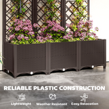 Outsunny Plastic Planter Box with Trellis and Drain Plugs – Vertical Vegetable Garden Raised Bed, Brown