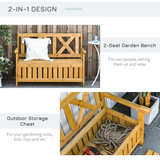 Outsunny 2-Seater Garden Storage Bench – Fir Wood Outdoor Patio Seating with Under-Seat Storage