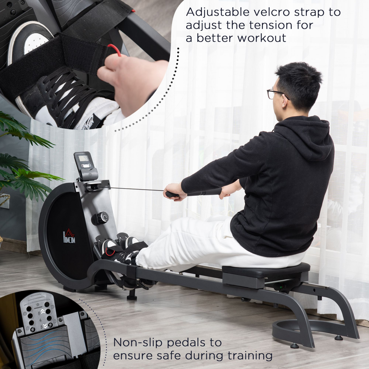 HOMCOM Foldable Magnetic Rowing Machine with 16 Resistance Levels & Digital Monitor – Home Gym Cardio Rower