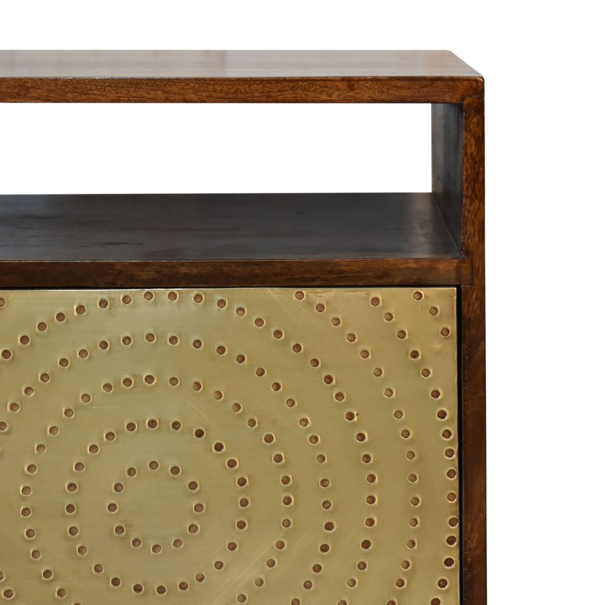 Artisan Furniture Zen 1 Door Bedside Table with Brass Cut-Out Door Front – Art Deco Style, Brown