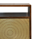 Artisan Furniture Zen 1 Door Bedside Table with Brass Cut-Out Door Front – Art Deco Style, Brown