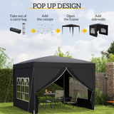 Outsunny 3 x 3m Pop Up Gazebo with Four Removable Walls & Carry Bag – Garden Party Tent Canopy, Black