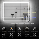 LED Bathroom Mirror 80 x 60cm with Bluetooth Speaker, Digital Clock & Demister – Horizontal Wall Mount