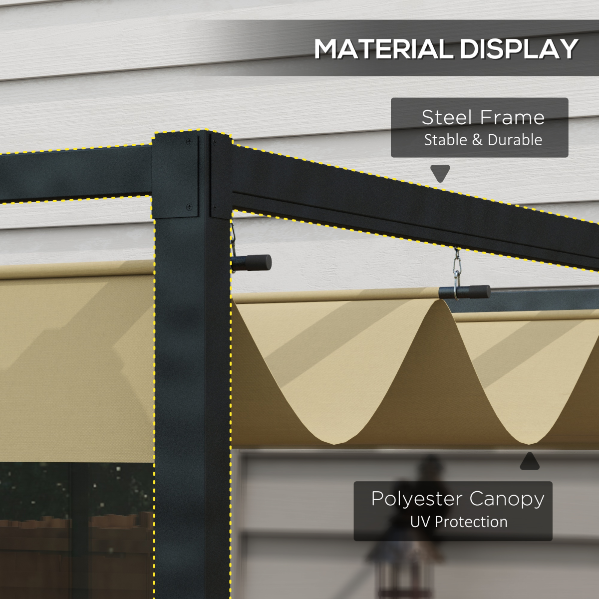 Outsunny 4x3m Metal Pergola Gazebo with Retractable Canopy – Patio Sun Shelter, Khaki