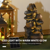 Outsunny Solar 4-Tier Water Fountain with 12 LED Lights & Pump – Weather-Resistant Resin Garden Water Feature
