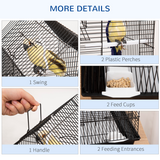 PawHut Metal Bird Cage with Plastic Perch, Food Container, Swing Ring and Handle – Compact Cage, Black