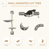 PawHut 4-Piece Wall-Mounted Cat Furniture Set with Hammock, Ladder & Platforms – Cat Climbing Shelves, Grey