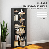 HOMCOM 6 Tier Bookshelf with 4 Adjustable Shelves and Anti-Tip Straps – Freestanding Bookcase, Black