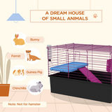 PawHut Small Animal Cage, Rabbit and Guinea Pig Hutch with Platform, Ramp and Hay Feeder – Black