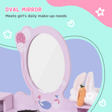 HOMCOM Kids Dressing Table and Stool Set with Oval Mirror & Storage Drawer – Make Up Desk, Pink