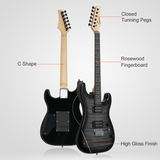 GST Tiger Stripe Electric Guitar Kit with H-H Humbucker Pickups, 20W Amp & Gig Bag – Beginner Set, Black