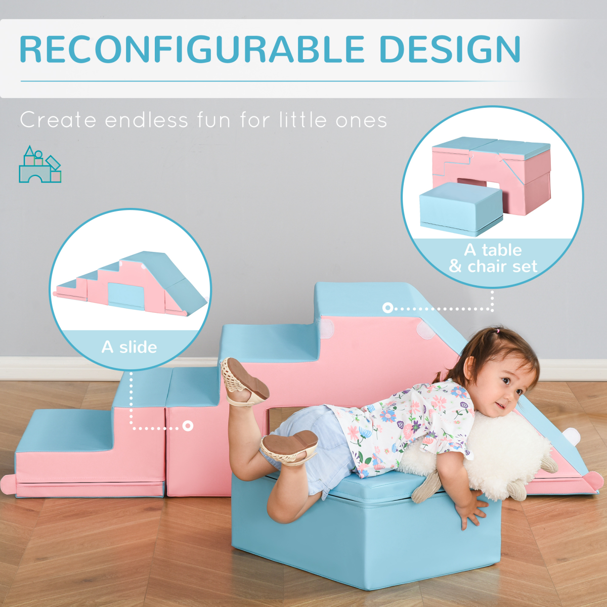 HOMCOM 2-Piece Soft Play Set with Foam Climber Blocks – Baby and Toddler Activity Toy for Ages 1–3