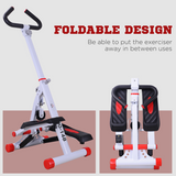 HOMCOM Foldable Mini Stepper Step Machine with Handlebar & LCD Display – Home Cardio Fitness, Red