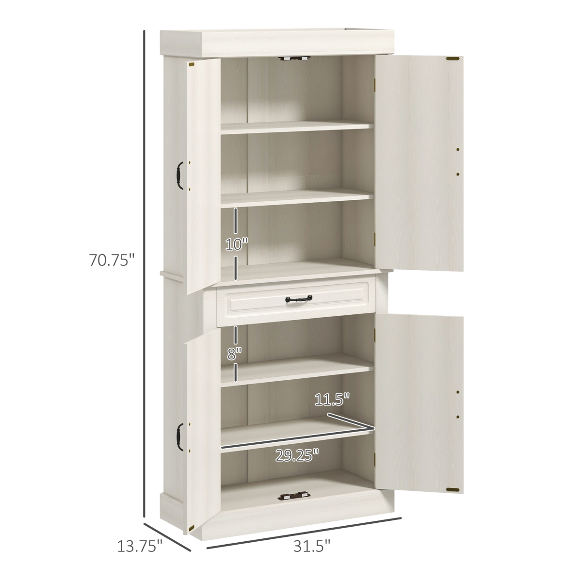Farmhouse Kitchen Storage Cabinet with Raised Panel Doors & Antique Metal Handles – Rustic Dining Room Cupboard