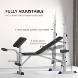 HOMCOM Adjustable Weight Bench with Squat Rack, Leg Developer & Plate Storage – Home Gym Workout Bench, Grey
