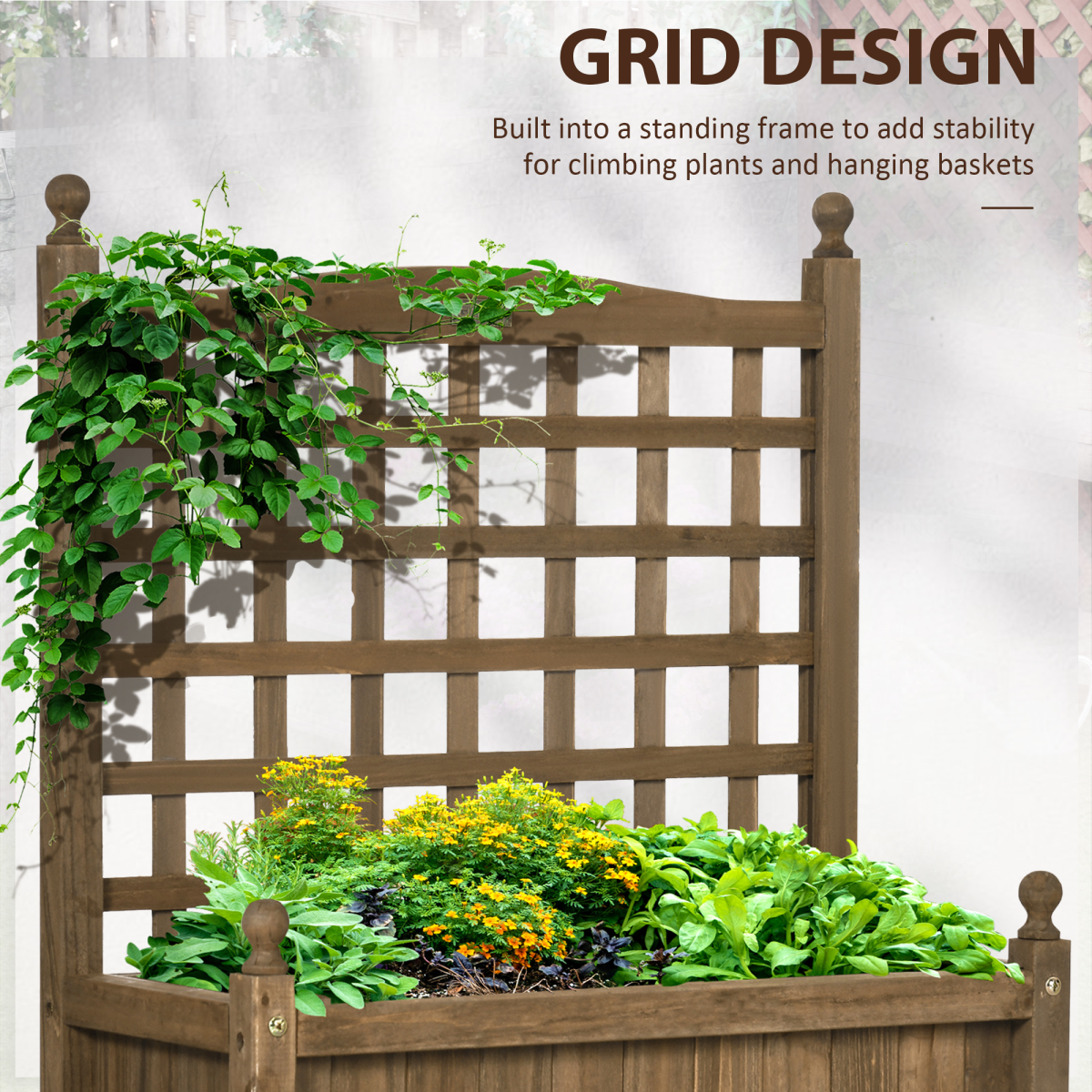 Outsunny Brown Garden Planter with Climbing Trellis – Indoor Outdoor Plant Support for Vines