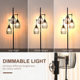 HOMCOM 170cm Industrial 3-Light Dimmable Floor Lamp – Steel Frame, Black