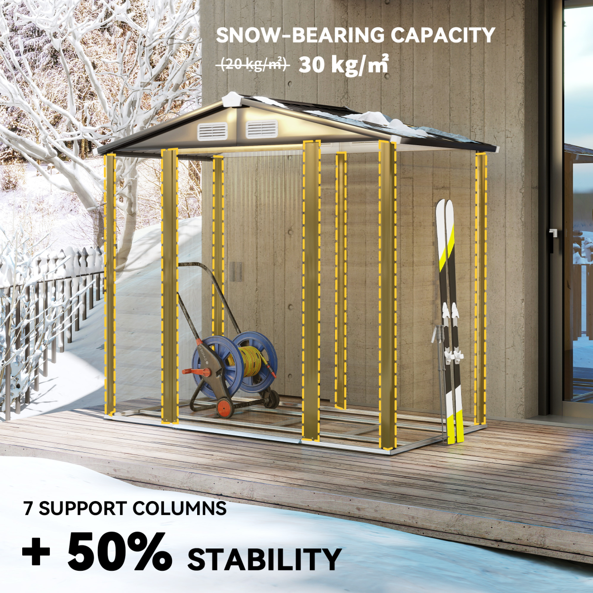 Outsunny 7 x 4ft Metal Garden Shed with Lockable Sliding Doors & Vents – Apex Roof Bike Storage, Natural