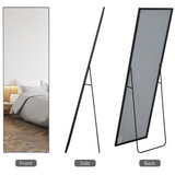 HOMCOM Full Length Mirror 160 x 48.5cm – Floor Standing or Wall Mounted Dressing Mirror, Black Aluminium Frame