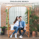 Outsunny Wooden Garden Bench with Arch Pergola, Side & Top Trellis – Patio Arbour Seat, Natural Finish