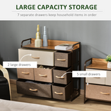 HOMCOM 7-Drawer Fabric Dresser with Steel Frame & Wood-Effect Top – Bedroom Storage Organiser