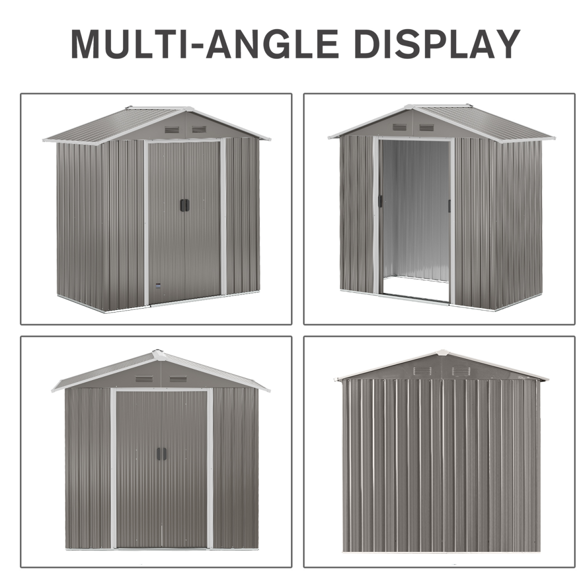 Outsunny 6.5 x 3.5ft Metal Garden Shed with Double Sliding Door and Sloped Roof – Outdoor Storage, Grey