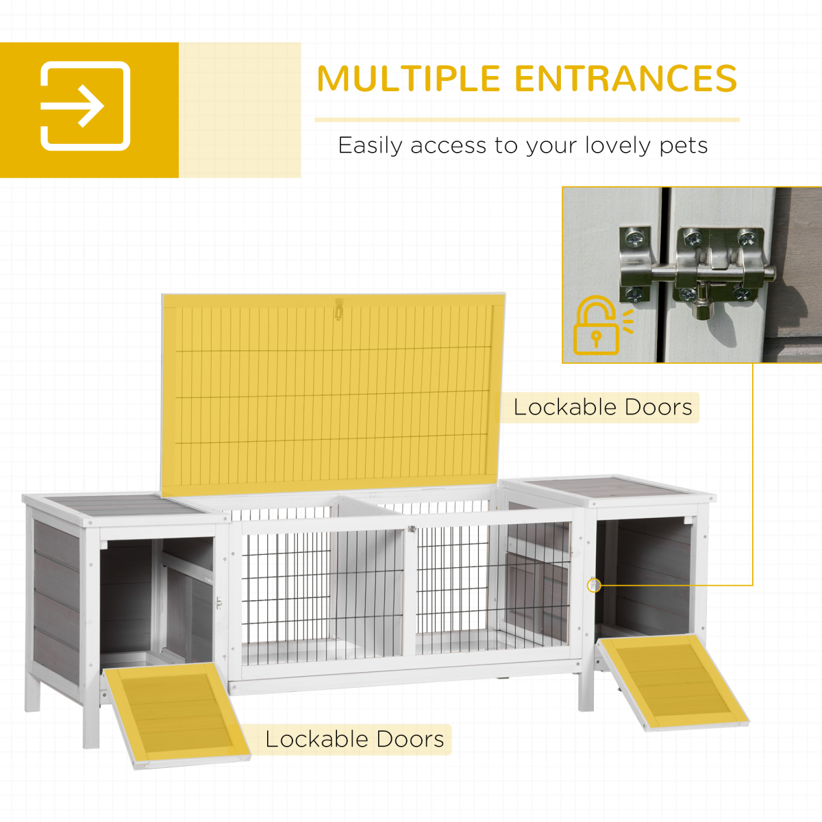 Indoor Wooden Rabbit Hutch with Run, Removable Divider & Slide-Out Tray – Small Animal Cage, White & Grey