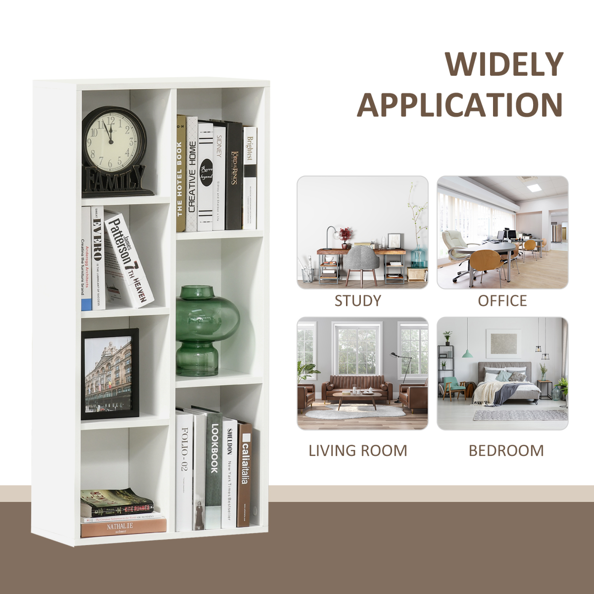 HOMCOM Seven-Cube Bookcase with Anti-Tipping Straps – Open Bookshelf Display Cabinet, White