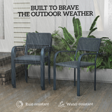 Outsunny Set of 4 Stackable Garden Chairs with Rattan Effect & Steel Frame – Space-Saving Patio Seating, Dark Grey