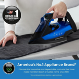 Hamilton Beach 3000W Pro Steam Max Iron with Ceramic Soleplate & Vertical Steam – Blue and Black