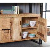 Cosmo Industrial Sideboard with Cupboard & Drawer Storage – Solid Mango Wood & Reclaimed Metal