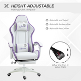 Vinsetto Racing Gaming Chair with Recline & Footrest – Headrest and Lumbar Cushions, White & Purple