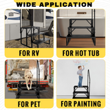 Portable 3-Step RV Step Stool with Handrail – 660lb Capacity, Detachable Steel Steps for Camper, Hot Tub, Pool & Porch